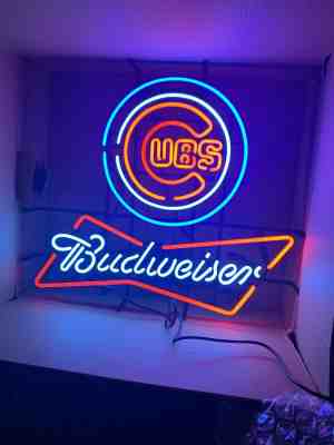 AUTHENTIC Budweiser Chicago Cubs Neon Beer Sign Light Bud Wrigley Field Marquee 