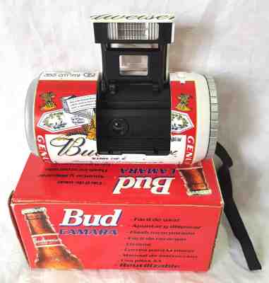 VINTAGE BUDWEISER BEER ARGENTINA CAMERA WITH FLASH MANUAL BOX WORKS NOS