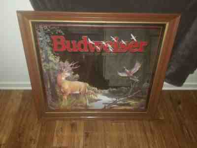  Budweiser Beer Deer And Pheasant Framed Mirror- 33X29 - 1997 - Used