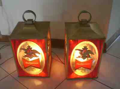 BUDWEISER BEER TWO LANTERN ELECTRIC LIGHTS  - VINTAGE 