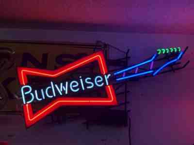 Rare BUDWEISER BOWTIE Electric GUITAR NEON SIGN Vintage 5 COLORS Bar Lighting 