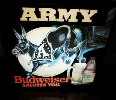 Retired Vintage Budweiser Army Mule Fluorescent Lighted Bar Sign 1986 