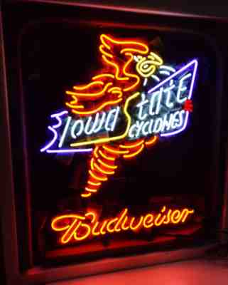 Iowa State Cyclones BEER Bar Neon Sign Light Open Bud weiser Vintage  ME676