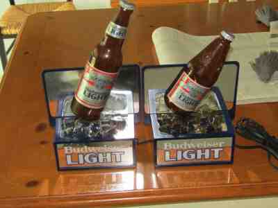 2 Vintage Budweiser Light (not Bud Light) backbar lighted Bottle Bar Sign lights