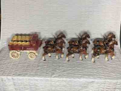 Rare California Poppytrail Pottery Metlox Budweiser Clydesdale 6 Horse and Wagon