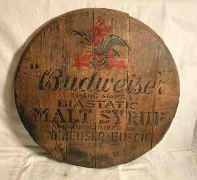 Prohibition Era Anheuser Busch BUDWEISER DIASTATIC MALT SYRUP Wood Barrel LID 21