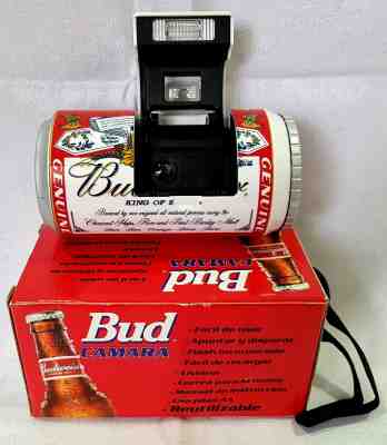 VINTAGE BUDWEISER BEER ARGENTINA CAMERA WITH FLASH MANUAL BOX WORKS NOS