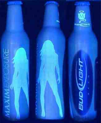  2006 MAXIM EXPOSURE BLACK-LIGHT BUD LIGHT ALUMINUM BEER BOTTLE CAN BY BUDWEISER