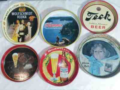 Lot Of 6 Vintage Beer Trays Hamm s Budweiser Wolfschmidt Vodka Tech Satin Cigg.