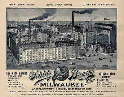 SCHLITZ BREWING COMPANY FACTORY MILWAUKEE BUDWEISER PILSENER KEG BOTTLED BEER