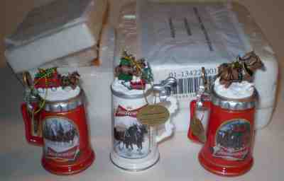 Bradford Exchange Budweiser Cyldesdales Beer Stein Lot of 3 Ornaments 