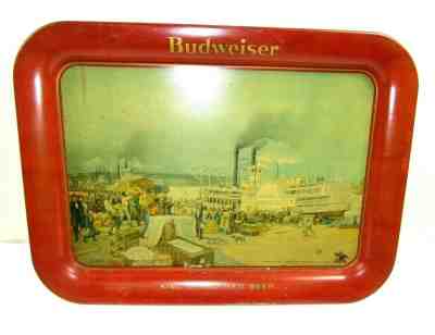 Original 1914 Budweiser Anheuser Busch Metal Serving Tray Levee in St. Louis