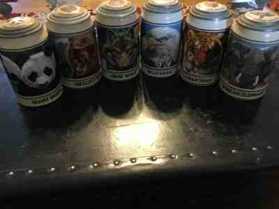 BUDWEISER ENDANGERED SPECIES BEER STEINS (6)