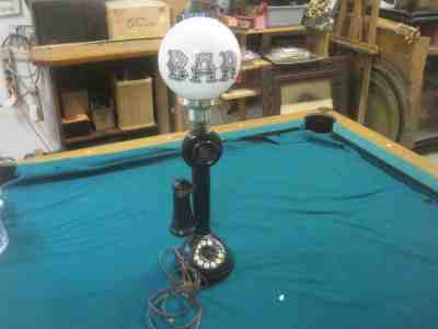 Vintage Antique Telephone Bar Light Table Lamp Glass Globe 20 1/2