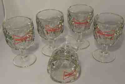 Vintage Budweiser Heavy Glass / Crystal Thumbprint Beer Goblets (Set of 5)