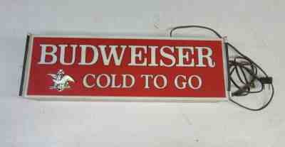 RARE Vintage 1976 BUDWEISER Cold To Go Lighted Beer Metal Sign in Great Shape