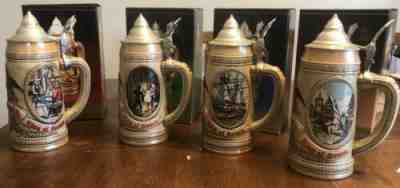 VINTAGE 1985-1988 ANHEUSER BUSCH BUDWEISER LIDDED BEER STEINS SERIES J, F, H, M