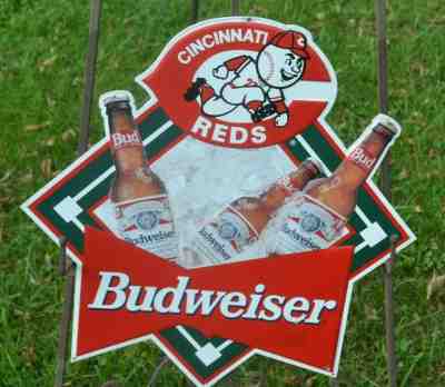 Cincinnati REDS Budweiser tin sign Baseball MLB Anheuser-Busch 1993 Bud Bottles