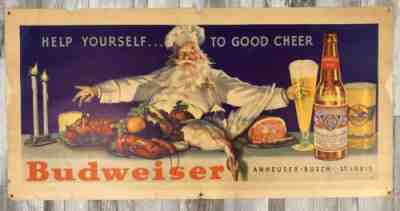 60x30 Cardboard Anheuser Busch Litho Ad Budweiser Christmas Theme Large