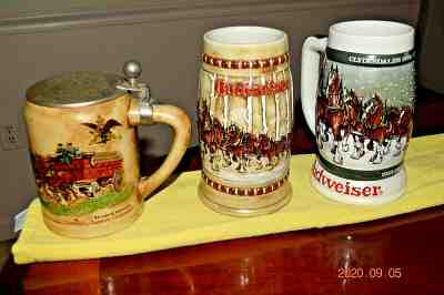 Budweiser 1980 Green Cases, 1981 & 1982, Holiday Steins, Clydesdale Horses, Mint