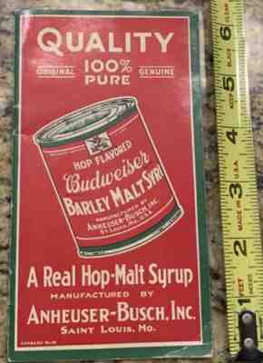 1920’s Budweiser Beer 100% Barley Malt Syrup Can Booklet- St. Louis Missouri