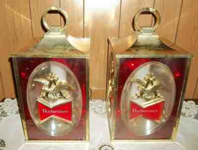 VTG PAIR BUDWEISER LANTERNS   LARGE RARE1968 BEER LIGHTS  Working