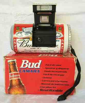 VINTAGE BUDWEISER BEER ARGENTINA CAMERA WITH FLASH MANUAL BOX WORKS EXCELLENT