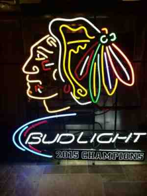 2015 Bud light beer Chicago Blackhawks NHL hockey neon light up bar sign champs