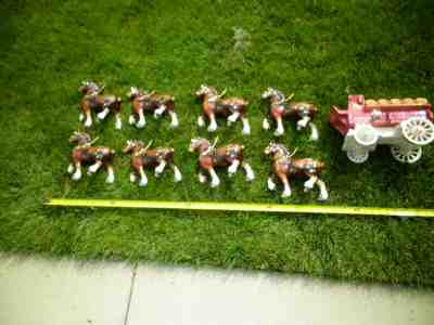 1970s California Poppytrail Pottery Metlox Budweiser 8 Clydesdale Horses & Wagon