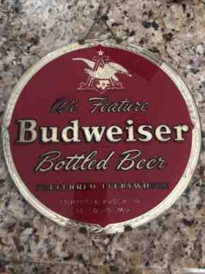 Budweiser We Feature Budweiser Bottled Beer Vintage Glass Sign 