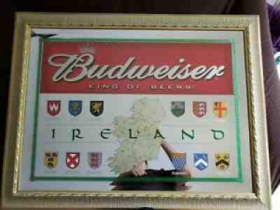 BUDWEISER MIRROR SIGN LABEL IRISH IRELAND HISTORY CLANS 37x28 RARE L23