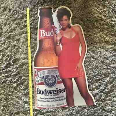 Vintage Budweiser King of Beer Rare Metal Tin Sign 1991 Woman 30 