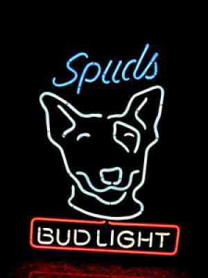 Vtg 1987 BUD LIGHT BEER SPUDS MACKENZIE Bull Terrier REAL Neon Lighted Sign