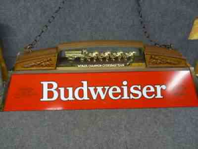 Vintage 1983 Budweiser Red Hanging Pool Table Light, Clydesdale Horses. Working