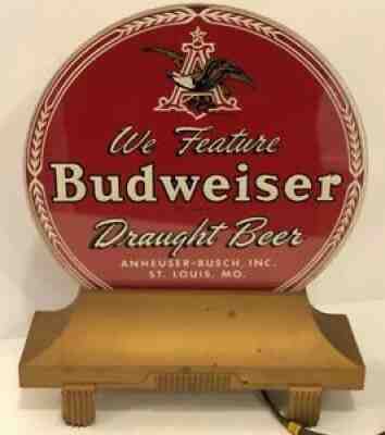 Vintage Budweiser Draught Beer Round Glass Lighted Bar Sign ANHEUSER-BUSCH