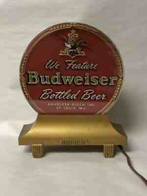 VINTAGE ANHEUSER-BUSCH BUDWEISER BEER REVERSE PAINTED GLASS LIGHTED SIGN