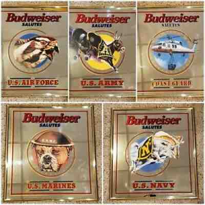 RARE Vintage Budweiser Salutes Military Mirror Set ARMY MARINES NAVY AIR FORCE C