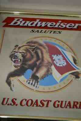 Budweiser Salutes U.S. Coast Guard Bar Mirror Grizzly Bear Military Mancave