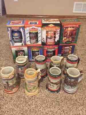 Lot of 17 Budweiser Beer Clydesdale Holiday Christmas Stein Mugs