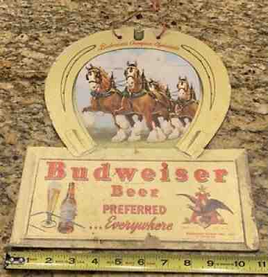 Budweiser Beer Clydesdale And Horseshoe Cardboard Sign - St. Louis Missouri