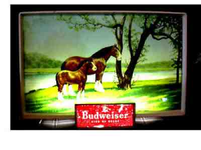 VINTAGE 1950'S BUDWEISER BEER CLYDESDALE HORSES LIGHTED SIGN Mare & Foal WORKING