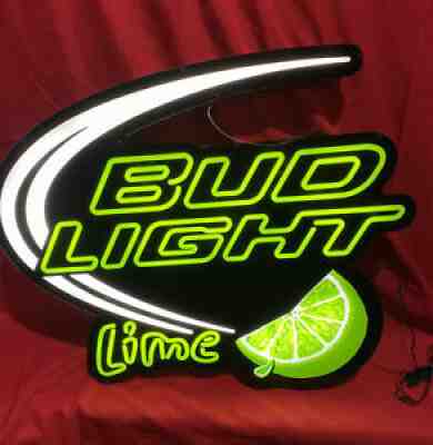 Bud Light LIME BEER SIGN lighted OPTI NEON Neo Green Bright! VERY COOL Rare