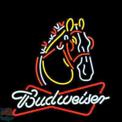 Budweiser Clydesdale Horse Real Neon Sign Beer Bar Night Pub Light Man Cave