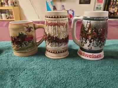 A&E ANHEUSER-BUSCH BUDWEISER HOLIDAY STEINS 1st 3 IN SERIES 1980,1981 &1982 NEW