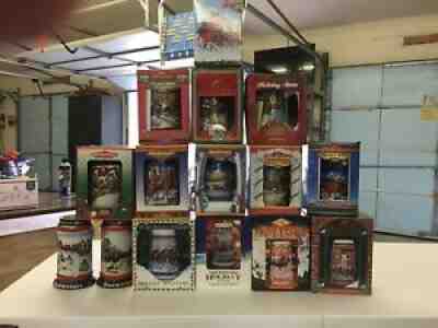 BUDWEISER HOLIDAY CHRISTMAS STEIN SET 1991 THROUGH 2005 +2009 & PLASTIC CASE