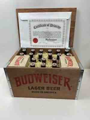 BUDWEISER LIMITED EDITION 2015 VINTAGE STYLE 1876 Wood Crate W Bottles & Glasses