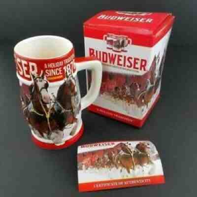 Rare 2018 Budweiser Christmas Holiday Clydesdales Stein Mug w/ COA