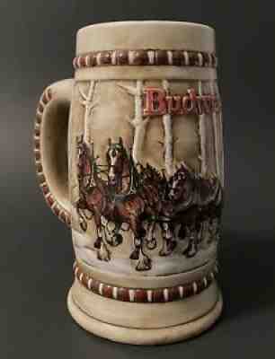 Vintage 1981 Budweiser Beer Stein Mug CS50 Snowy Woodland Clydedales Ceramarte