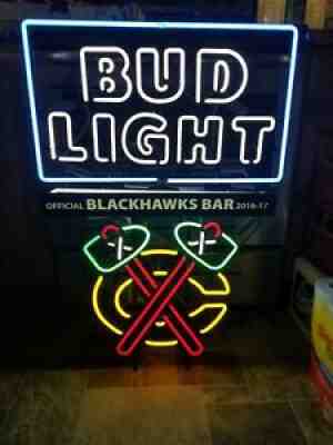 2016-17 Bud light beer Chicago Blackhawks NHL hockey neon light up bar sign