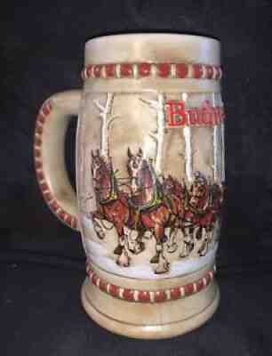 Vintage 1981 Ceramarte Budweiser Beer Stein Mug Brazil Snowy Trees Clydedales